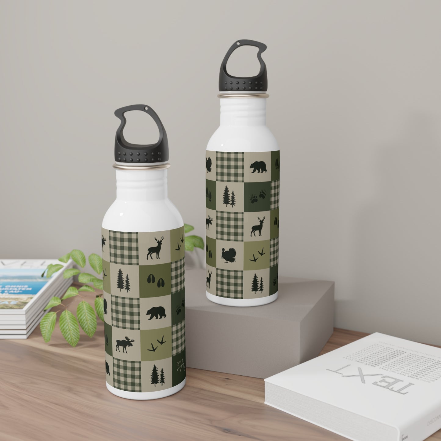 Bouteille d'eau acier Inoxydable 20 oz | Animaux de la forêt - Vert