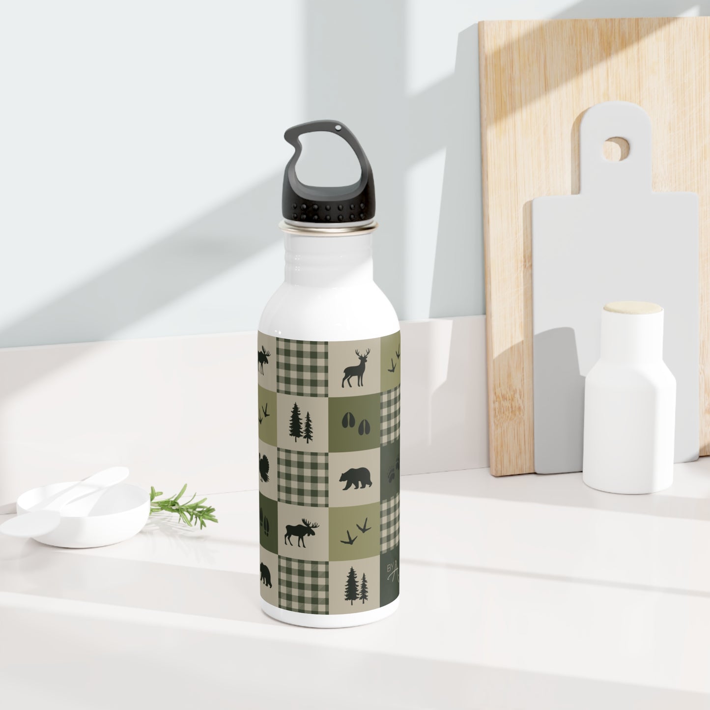 Bouteille d'eau acier Inoxydable 20 oz | Animaux de la forêt - Vert